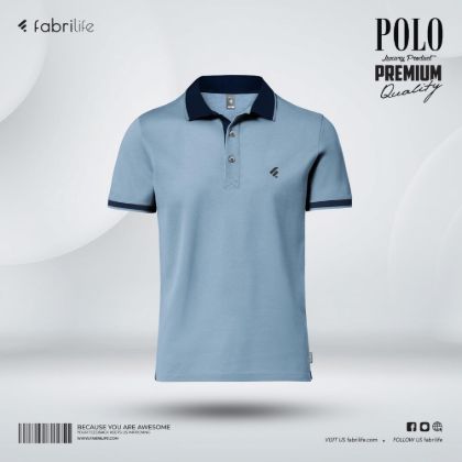 Picture of Single Jersey Knitted Cotton Polo - Sky blue