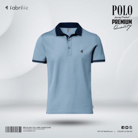 Picture of Single Jersey Knitted Cotton Polo - Sky blue
