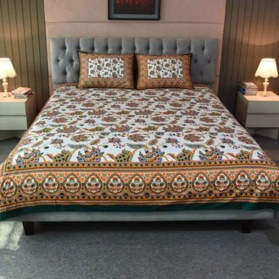 Picture of Blossom Dreams Print Bed Sheet – Bottle Green