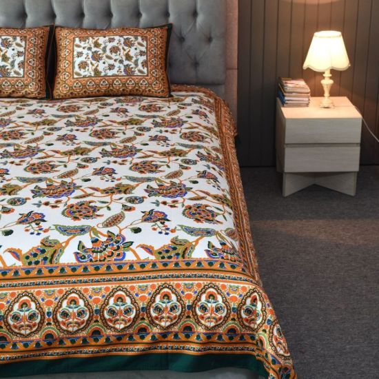 Picture of Blossom Dreams Print Bed Sheet – Bottle Green