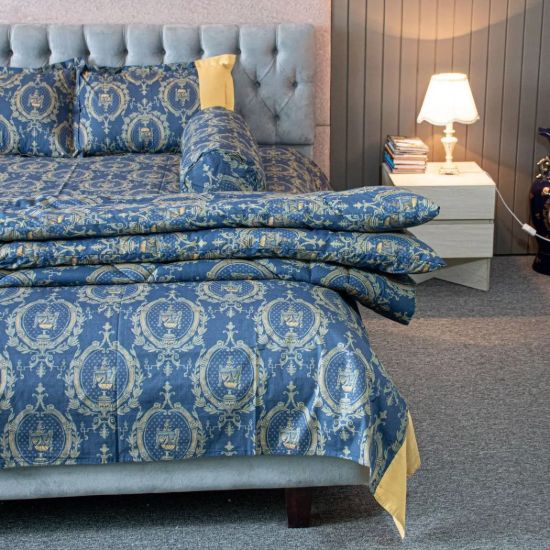 Picture of Navy Trophy Print Comforter Bedding Set (5Pcs)