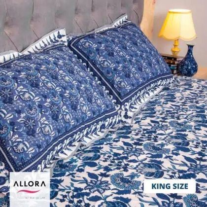 Picture of White Blue Print Bed Sheet