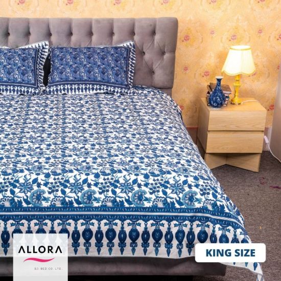 Picture of White Blue Print Bed Sheet