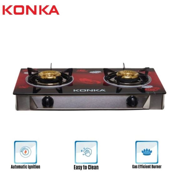 Picture of KGLPG604-2D KONKA GAS STOVE -GLASS TOP DOUBLE BURNER (LPG)