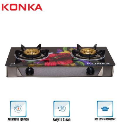Picture of KGLPG602-3D KONKA GAS STOVE -GLASS TOP DOUBLE BURNER (LPG)