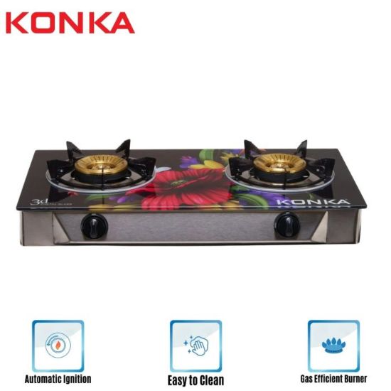 Picture of KGLPG602-3D KONKA GAS STOVE -GLASS TOP DOUBLE BURNER (LPG)