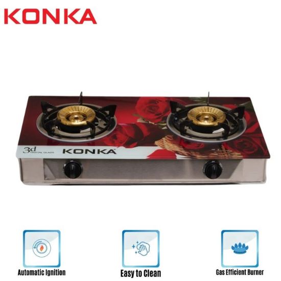 Picture of KGLPG601-3D KONKA GAS STOVE -GLASS TOP DOUBLE BURNER (LPG)
