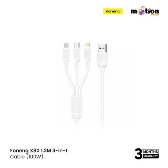 Picture of Foneng X80 1.2m 3-in-1 USB to USB-C / Lightning / Micro USB Cable