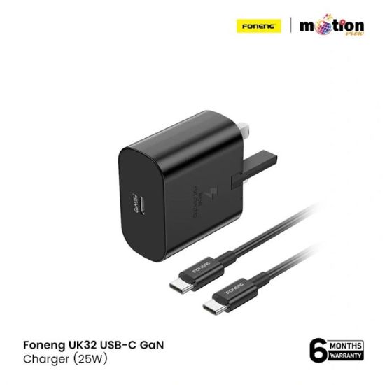Picture of FONENG 25W GaN USB-C Wall Charger With Type-C Cable (UK32) - Black