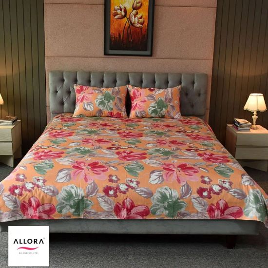 Picture of Watercolour Flora Printed Allora Bed sheet – Orange