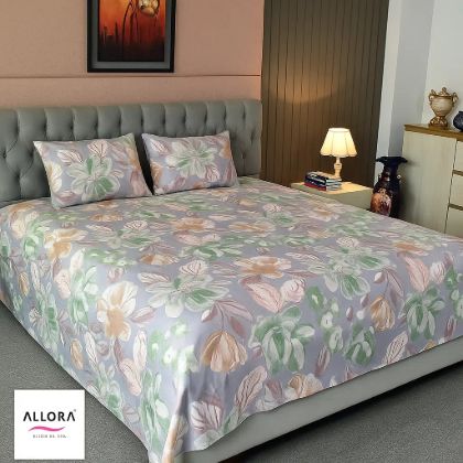 Picture of Watercolour Flora Printed Allora Bed sheet – Grey