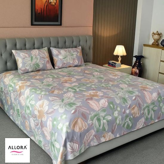 Picture of Watercolour Flora Printed Allora Bed sheet – Grey