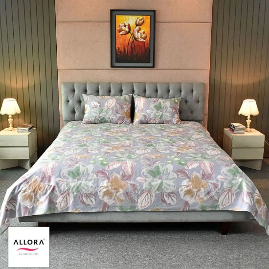 Picture of Watercolour Flora Printed Allora Bed sheet – Grey