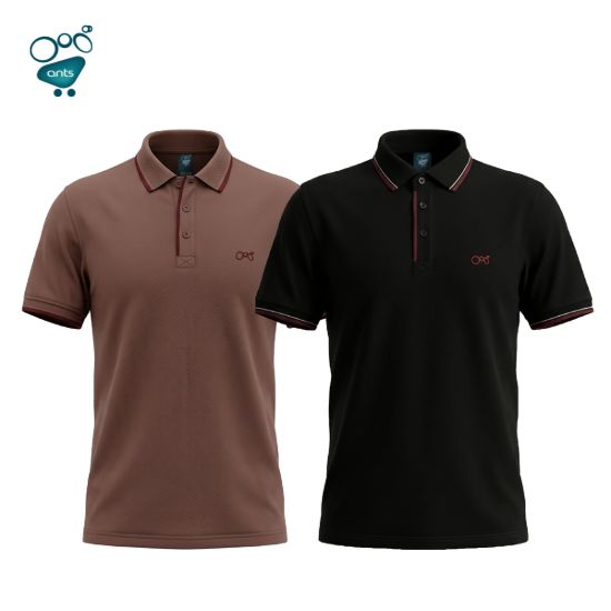 Picture of Premium Double PK Cotton Polo - Light Coffee & Black Combo