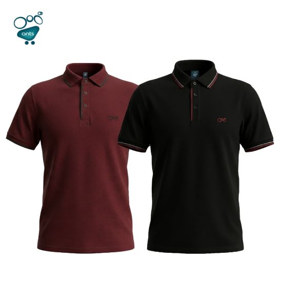Picture of Premium Double PK Cotton Polo - Maroon & Black Combo