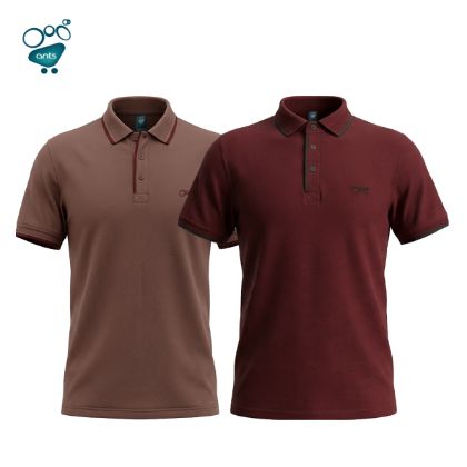 Picture of Premium Double PK Cotton Polo - Light Coffee & Maroon Combo