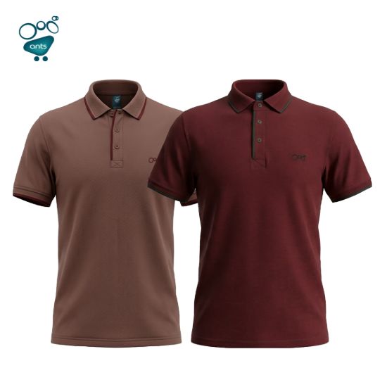 Picture of Premium Double PK Cotton Polo - Light Coffee & Maroon Combo