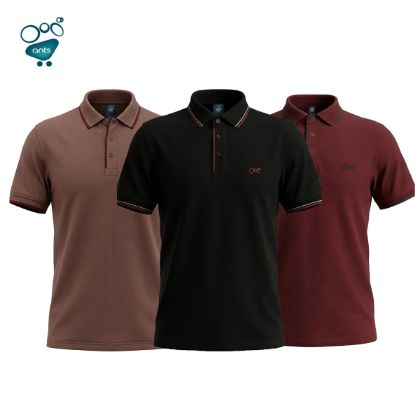 Picture of Premium Double PK Cotton Polo - Light Coffee,Black & Maroon Combo