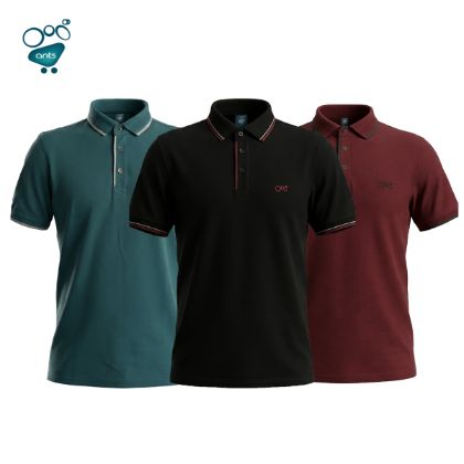 Picture of Premium Double PK Cotton Polo - Teal, Black & Maroon Combo