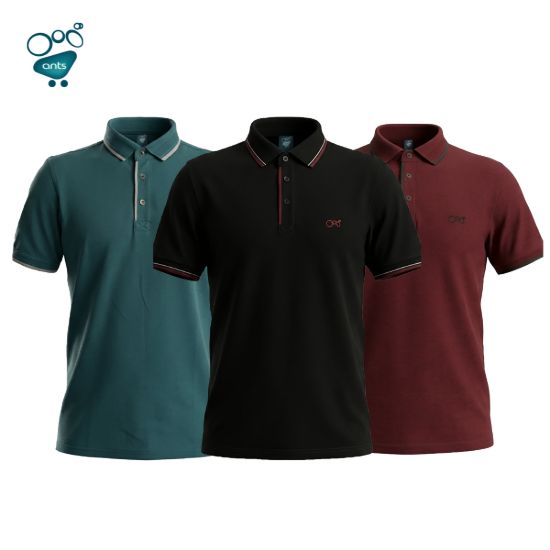 Picture of Premium Double PK Cotton Polo - Teal, Black & Maroon Combo