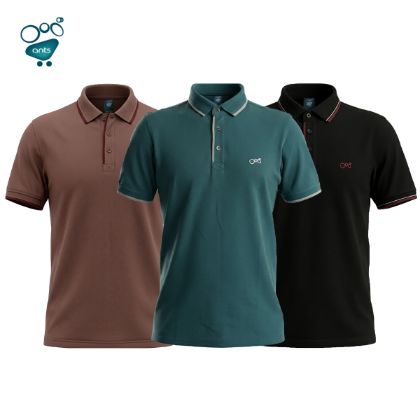 Picture of Premium Double PK Cotton Polo - Light Coffee, Teal & Black Combo