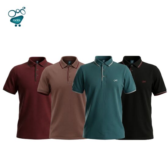Picture of Premium Double PK Cotton Polo - Maroon, Light Coffee, Teal & Black Combo