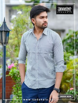 Picture of Classic Looking Cotton Fabric Formal Striped White Shirt