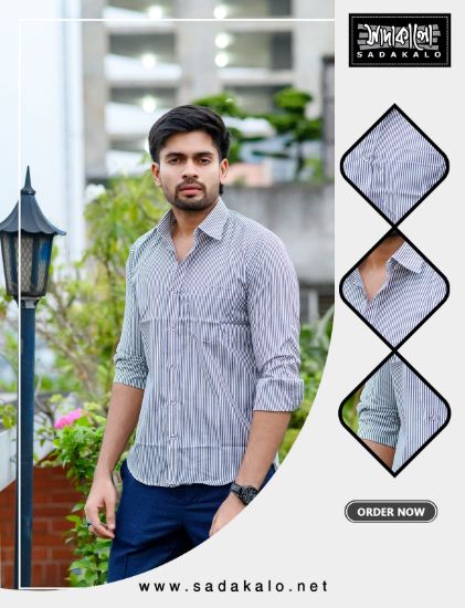 Picture of Classic Looking Cotton Fabric Formal Striped White Shirt