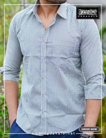 Picture of Classic Looking Cotton Fabric Formal Striped White Shirt