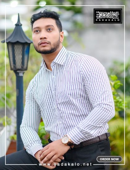 Picture of Best Quality Cotton Fabric White Color Formal Striped Shirt