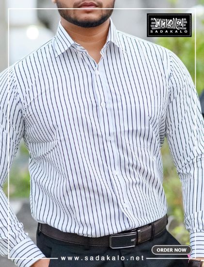 Picture of Best Quality Cotton Fabric White Color Formal Striped Shirt