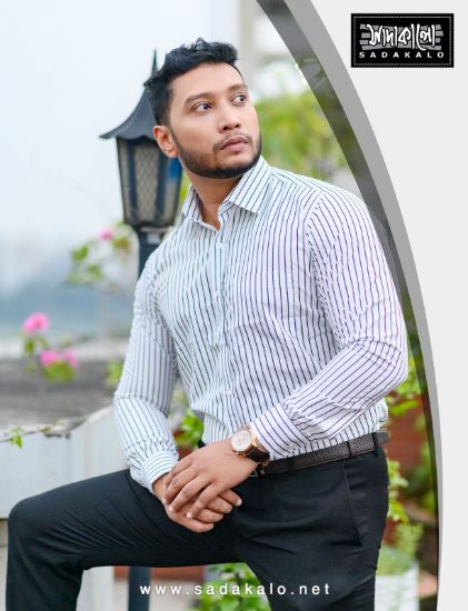 Picture of Best Quality Cotton Fabric White Color Formal Striped Shirt