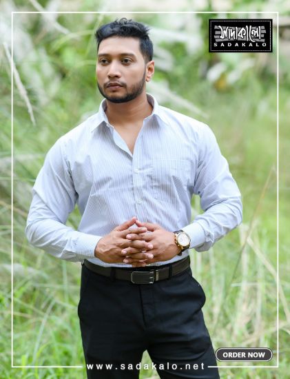 Picture of Best Quality Cotton Fabric White Color Formal Striped Shirt