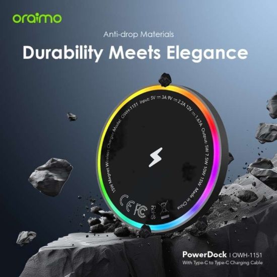 Picture of Oraimo PowerDock 15W Magnetic Wireless Charging Pad (OWH-1151) - Chrome