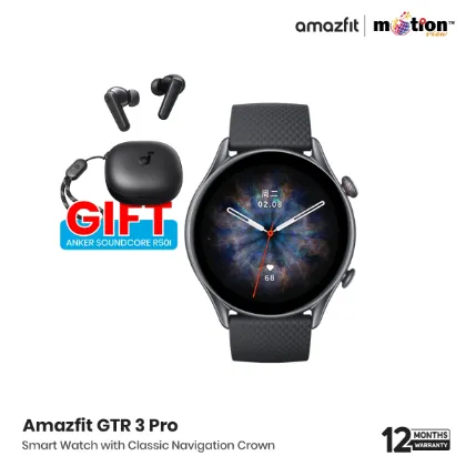 Picture of Amazfit GTR 3 Pro Smart Watch with Classic Navigation Crown, B.Phone Call, BioTracker 3.0 & alexa - Infinite Black