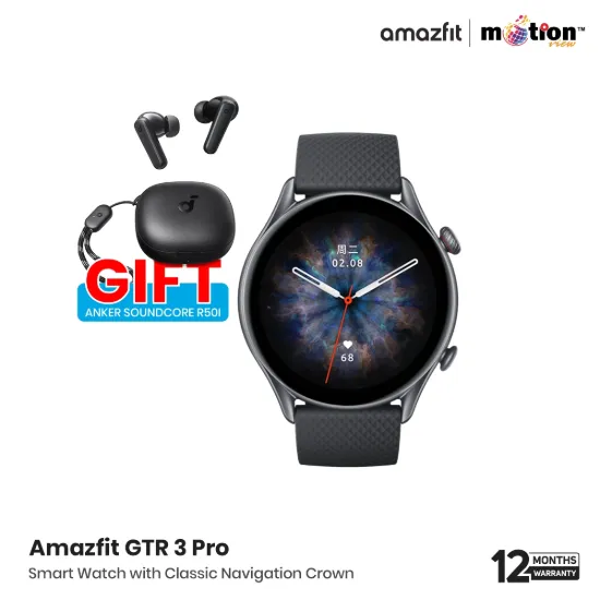 Picture of Amazfit GTR 3 Pro Smart Watch with Classic Navigation Crown, B.Phone Call, BioTracker 3.0 & alexa - Infinite Black