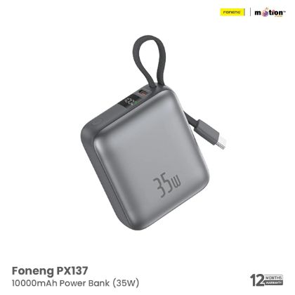 Picture of FONENG-PX137-10000mAh-PD35W-Display-MiNi-Fast-Charging-Power-Bank-with-Built-in-Cable--Silver