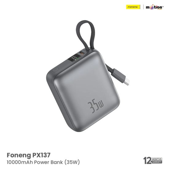 Picture of FONENG-PX137-10000mAh-PD35W-Display-MiNi-Fast-Charging-Power-Bank-with-Built-in-Cable--Silver