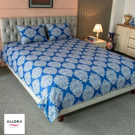 Picture of ALLORA Regal Block Motif Printed Bed Sheet – Green