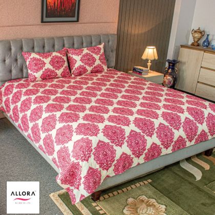 Picture of ALLORA Regal Block Motif Printed Bed Sheet – Magenta