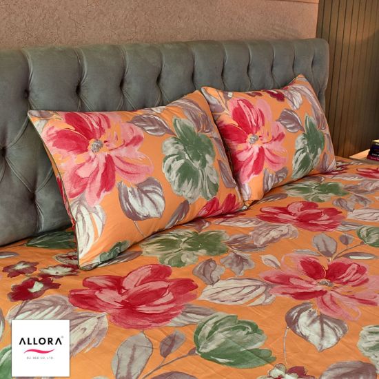 Picture of Watercolour Flora Printed Allora Bed sheet – Orange