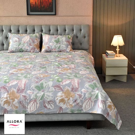 Picture of Watercolour Flora Printed Allora Bed sheet – Grey