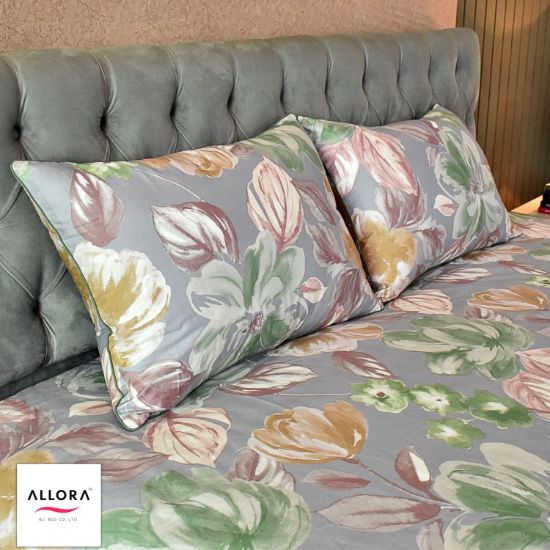 Picture of Watercolour Flora Printed Allora Bed sheet – Grey