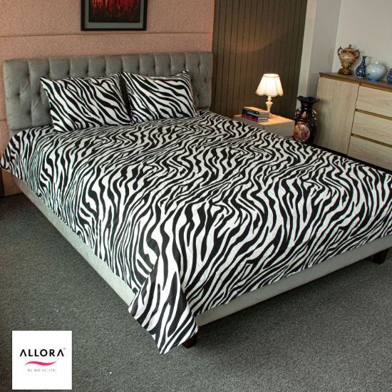 Picture of ALLORA Orbit - Zebra Printed King Allora Bed Sheet – Black