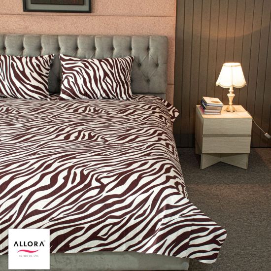 Picture of ALLORA Orbit - Zebra Printed King Allora Bed Sheet – Maroon