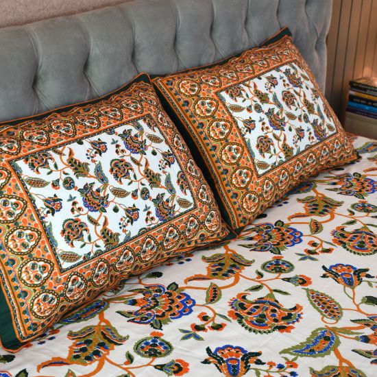 Picture of Blossom Dreams Printed Allora Bed Sheet – Bottle Green