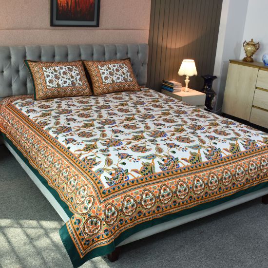Picture of Blossom Dreams Printed Allora Bed Sheet – Bottle Green