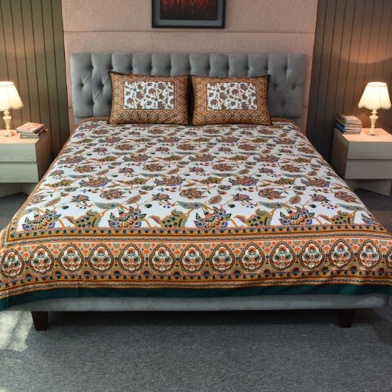 Picture of Blossom Dreams Printed Allora Bed Sheet – Bottle Green