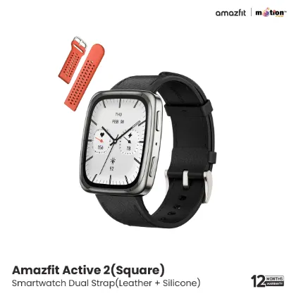 Picture of Amazfit Active 2(Square) 1.75inch Smartwatch (Premium) Dual Strap(Leather + Silicone)- Black