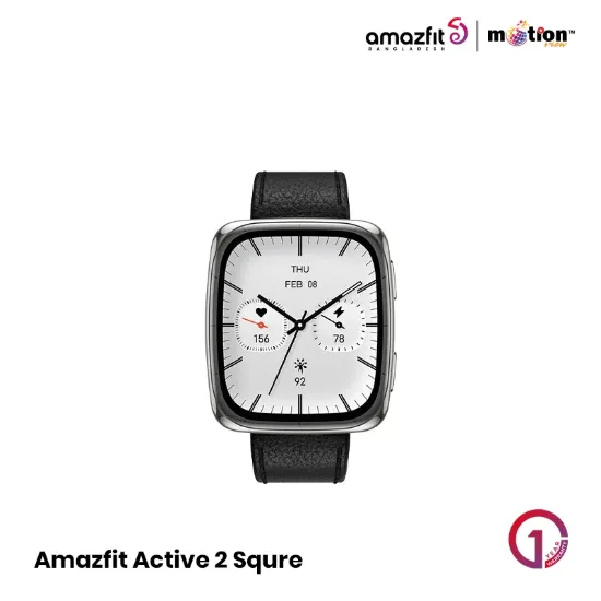 Picture of Amazfit Active 2(Square) 1.75inch Smartwatch (Premium) Dual Strap(Leather + Silicone)- Black